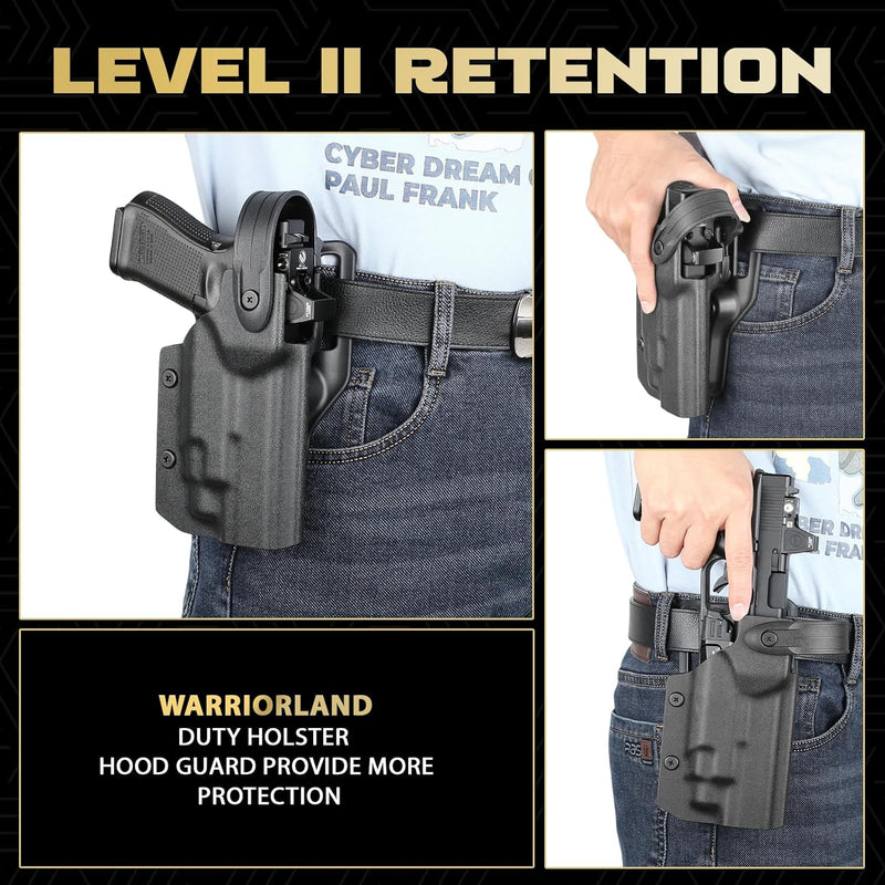 Load image into Gallery viewer, Glock 17/19/19X/45 Gen3-5 Holster OWB Kydex Light-Bearing - Fits TLR-7A / TLR-7 X / TLR-7 HL-X / TLR-8A / TLR-8 X &amp; More, Optic Cut, Thumb Release, 2.0" Mid-Ride Belt Loop, Right Hand - WARRIORLAND
