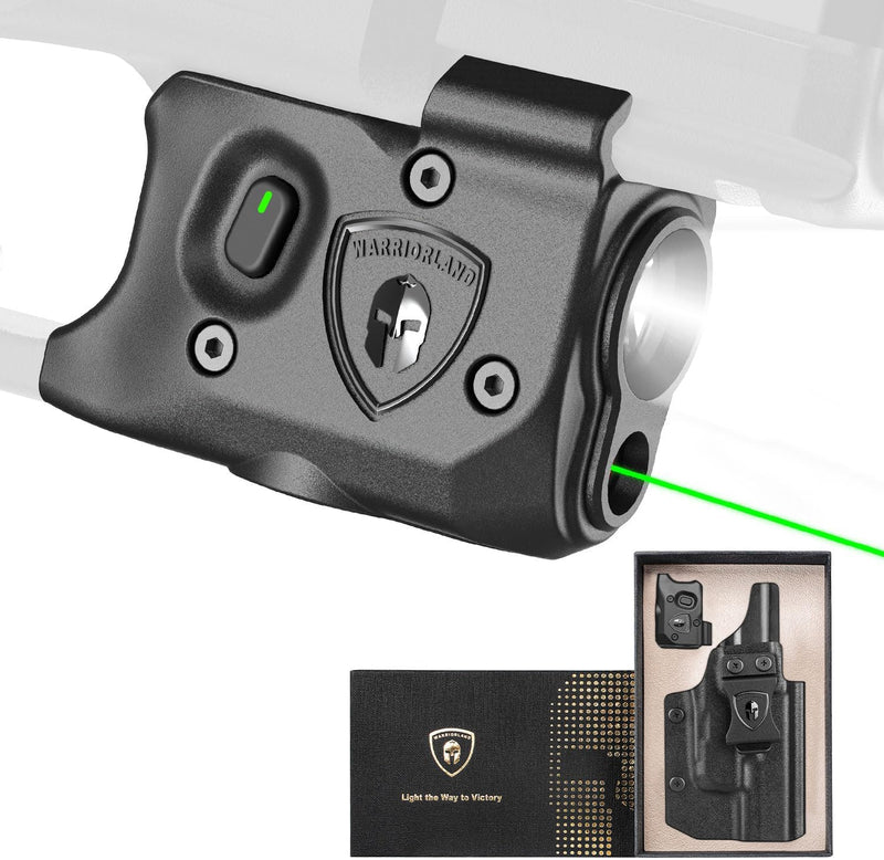 Load image into Gallery viewer, WARRIORLAND Pistol Light Laser &amp; Holster Fit for Glock 17/19 Gen 3-5, Glock 22/23/31/32 Gen 3-4 &amp; Glock 19X/44/45, Compact 150-Lumen Trigger Tactical Light with Green Laser White LED &amp; IWB Holster
