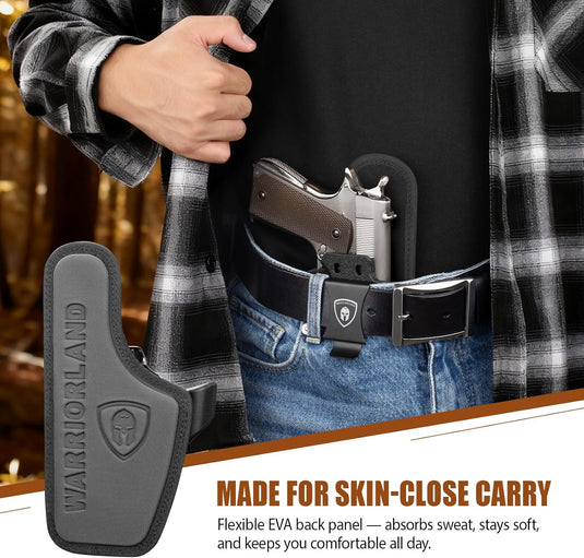 WARRIORLAND IWB Hybrid Holster for 5" 1911 No-Rail (Colt · Kimber · Ruger · S&W · Sig · RIA · Tisas) - Optic Cut, Adjustable Cant/Height/Retention, Ultimate Comfort Leather-Kydex, Right Hand Draw