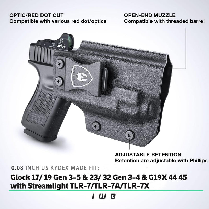 Load image into Gallery viewer, WARRIORLAND IWB Kydex Holster Optic Cut, Fits Glock 17/19 Gen 3-5 &amp; 23/32 Gen 3-4 &amp; 19X 44 45 with TLR-7/TLR-7A/TLR-7X, Inside Waistband Conceal Carry, Adj. Cant &amp; Posi-Click Retention
