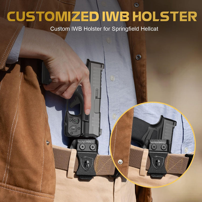 Load image into Gallery viewer, WARRIORLAND Pistol Light Laser &amp; Holster Fit for Springfield Hellcat 3″ MICRO-COMPACT, Compact 150-Lumen Trigger Mounted Tactical Weapon Light with Green Laser White LED &amp; IWB Holster, Power Indicator

