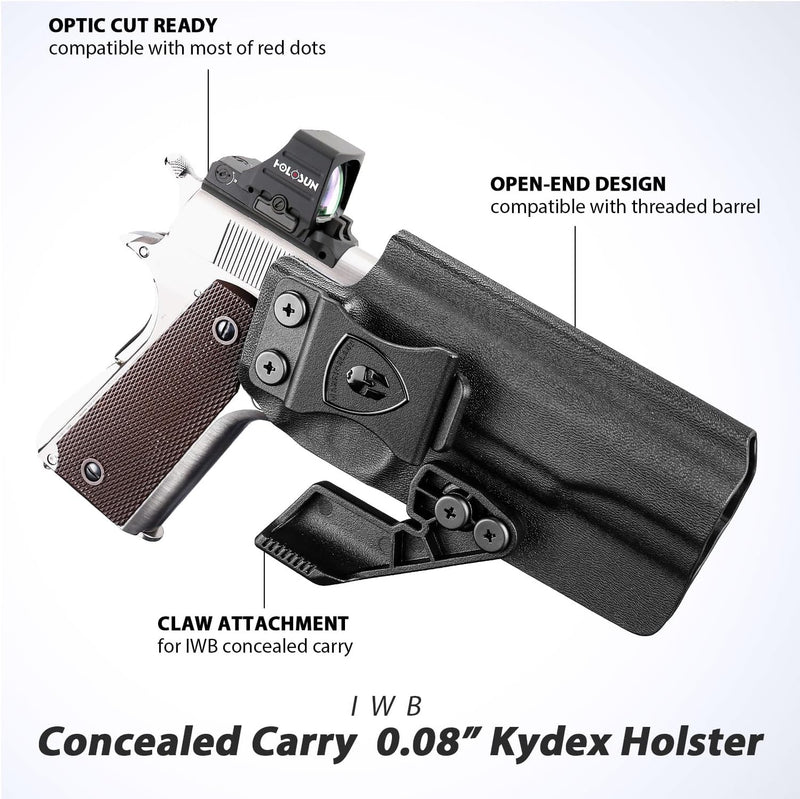 Load image into Gallery viewer, WARRIORLAND IWB Kydex Holster w/Claw &amp; Optic Cut for 5&quot; No-Rail 1911 (Colt · Kimber · Springfield · Ruger · S&amp;W · Sig · RIA · Tisas) - Concealed Carry, Adjustable Cant &amp; Retention, Right Hand Draw

