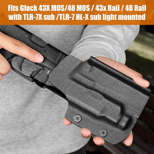 Glock 43X MOS / 48 MOS / 43X Rail OWB Kydex Holster for TLR-7X Sub / TLR-7 HL-X Sub - Optic Cut, Adjustable Cant & Posi-Click Retention, Right Hand - WARRIORLAND