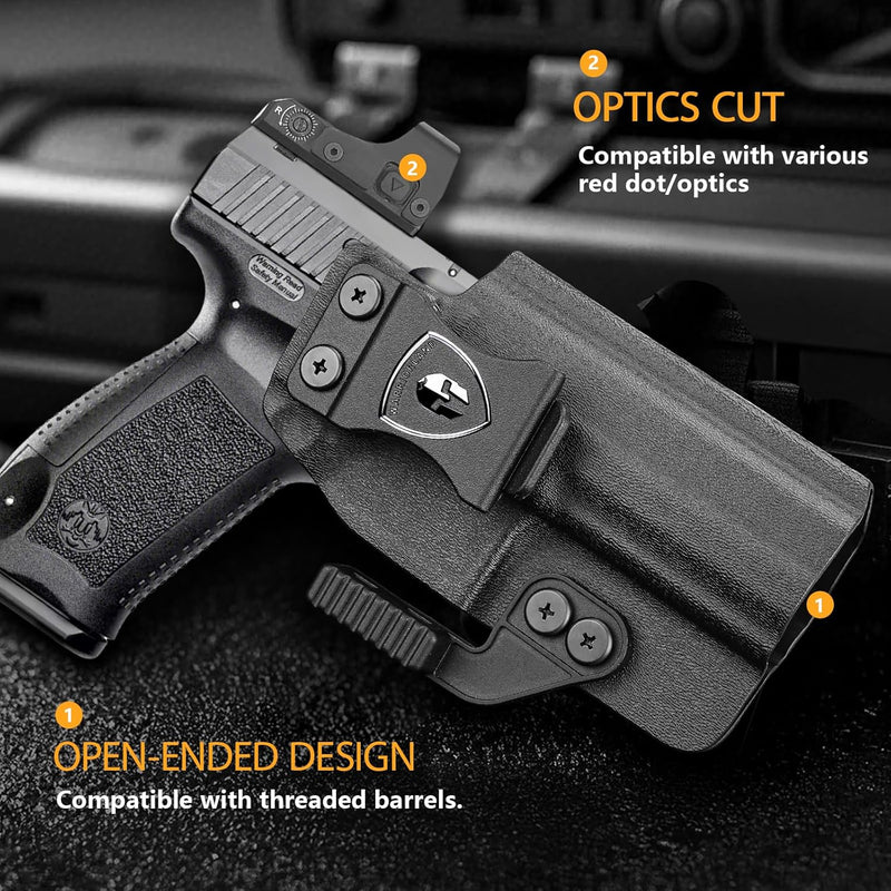Load image into Gallery viewer, Canik TP9SF / TP9DA IWB Kydex Holster Optic Cut – with Concealment Claw, Adjustable Cant &amp; Audible Click Retention, Inside Waistband Concealed Carry, Right Hand – WARRIORLAND

