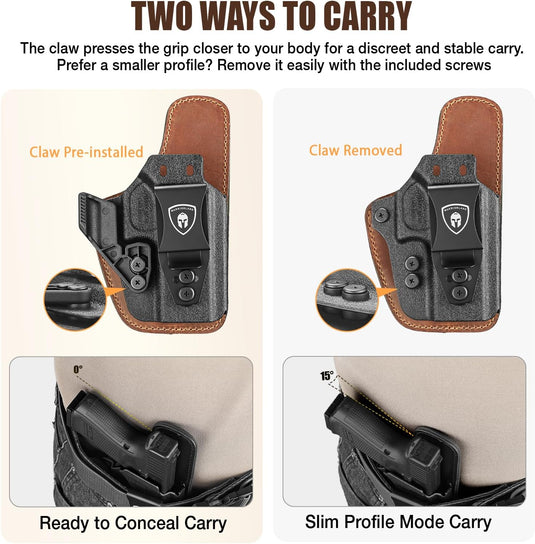 WARRIORLAND IWB Hybrid Holster for Glock 43 · 43 MOS · 48 · 43X · 48 MOS - Optic Cut, Ultimate Comfort Leather-Back, Adjustable Cant/Height/Retention, Appendix Concealed Carry, Right Hand Draw