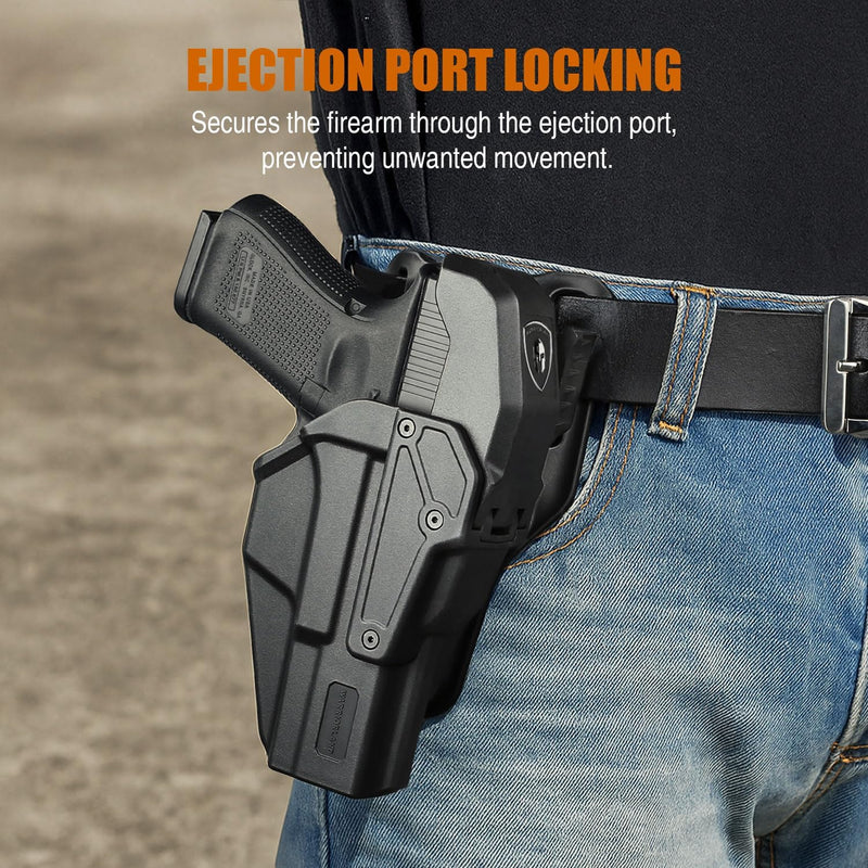 Load image into Gallery viewer, WARRIORLAND Level 2 Duty Holster for Glock 17/19 /22/23/34 Gen 3-5 &amp; G31/32 Gen3-4 &amp; 19X/44/45/47/49 &amp; MOS Version, Optic Cut with RDS Cover, Thumb Release, Fits 2.0&quot; Belt, Open-Muzzle Gun Holster
