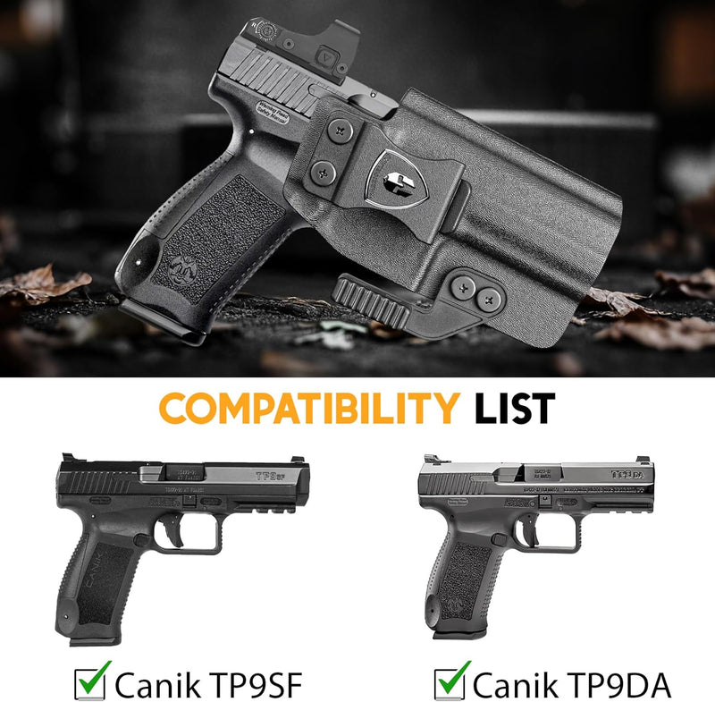 Load image into Gallery viewer, Canik TP9SF / TP9DA IWB Kydex Holster Optic Cut – with Concealment Claw, Adjustable Cant &amp; Audible Click Retention, Inside Waistband Concealed Carry, Right Hand – WARRIORLAND
