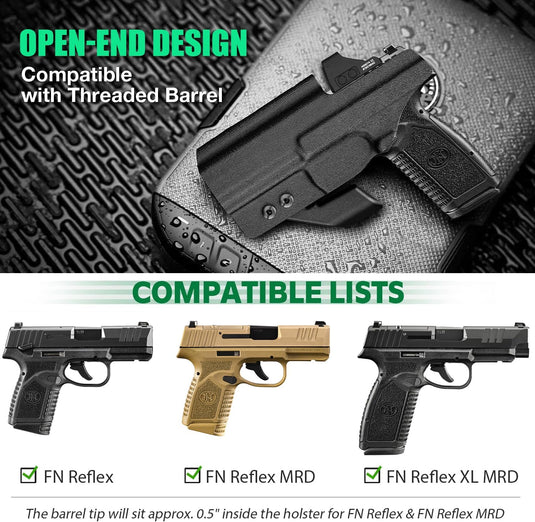 WARRIORLAND IWB Kydex Holster, Fit FN Reflex Adj. Cant & Retention | w/Optic Cut & Claw Options