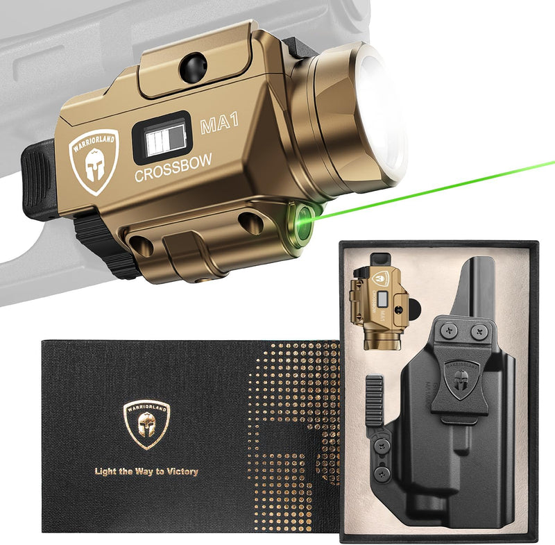Load image into Gallery viewer, WARRIORLAND FDE MA1 800 Lumens Rail Mounted Universal Pistol Light, Combo Custom Holster for Glock 17/19 Gen 3-5 &amp; Glock 34 Gen 4-5 &amp; 18/19X/ 44/45 &amp; MOS, Rechargeable | Screen Power Status
