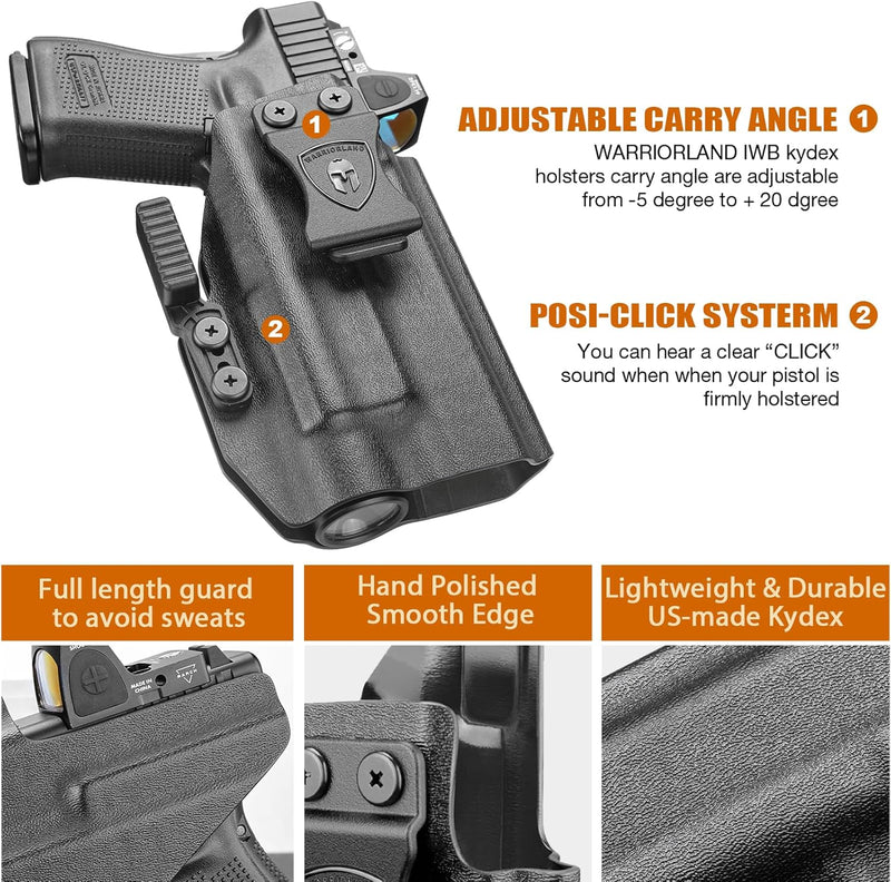 Load image into Gallery viewer, Glock 17/19 Gen3-6 / G19X / 44/45 / G34 Gen4-5 IWB Kydex Holster w/Claw - TLR-1 / TLR-1 HL / HL-X / HP-X / TLR-1s Light Bearing, Optic Cut, Adj. Retention &amp; Cant, Right Hand - WARRIORLAND
