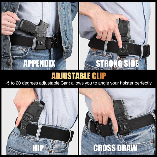 Sig P365 / P365X / P365 SAS IWB Kydex Holster w/Mini Claw - Appendix Concealed Carry, Adj. Cant & Retention, Audible Lock, Optics Cut Ready, Right Hand - WARRIORLAND