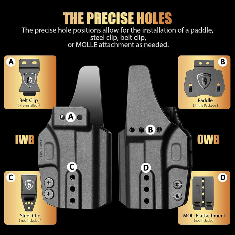 Load image into Gallery viewer, Glock 43 / 43X / 43X MOS IWB &amp; OWB Holster - Optics Ready, Adj. Retention/Cant/Height, Removable Claw + Paddle, No Light/Laser, Right Hand - WARRIORLAND
