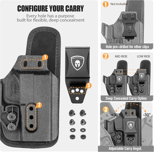 Springfield Hellcat Pro / Hellcat / Hellcat RDP & OSP IWB Hybrid Holster - WARRIORLAND Optic-Cut Right-Hand Concealed Carry, Adj. Height/Cant/Retention, Ultimate All-Day Comfort