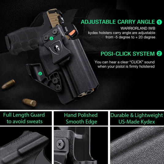 HK VP9 IWB Kydex Holster - Optic Cut + Claw, Adjustable Cant & Posi-Click Audible Lock, Right-Hand Concealed Carry - WARRIORLAND