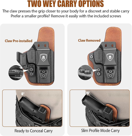 WARRIORLAND IWB Hybrid Holster for Taurus G2C · G3C · G3 · GX4 Carry · G2s · PT111 G2 · PT140 G2 - Optics Ready, Ultimate Comfort Leather-Back, Adjustable Cant/Height/Retention, Right Hand Concealed Carry