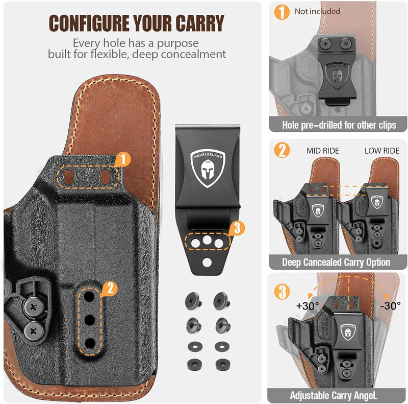 Load image into Gallery viewer, WARRIORLAND Springfield Hellcat Pro Holster - Compatible with Hellcat/RDP/OSP Optics Cut, IWB Hybrid Kydex/Leather Concealed Carry Holster, Right Hand, Adjustable Cant &amp; Retention &amp; Ride Height, Inside Waistband Holster
