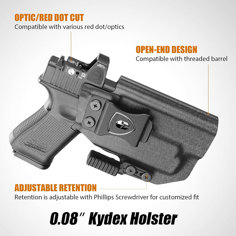 Load image into Gallery viewer, Glock 17/19 Gen3-6 / G19X / 44/45 / G34 Gen5 IWB Kydex Holster w/Claw - Olight Baldr S / Mini / RL Mini Light Bearing, Optic Cut, Adj. Retention &amp; Cant, Right Hand - WARRIORLAND
