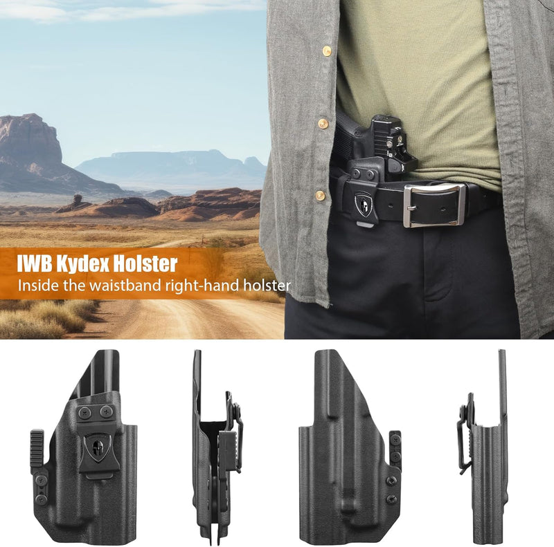 Load image into Gallery viewer, Glock 17/19 Gen3-6 / G19X / 44/45 / G34 Gen5 IWB Kydex Holster w/Claw - Olight Baldr S / Mini / RL Mini Light Bearing, Optic Cut, Adj. Retention &amp; Cant, Right Hand - WARRIORLAND
