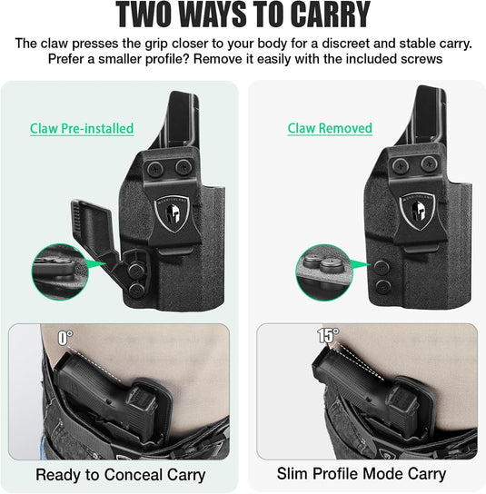 WARRIORLAND IWB Kydex Holster, Fit Ruger Security 380 | Adj. Cant & Retention | w/Optic Cut & Claw Options