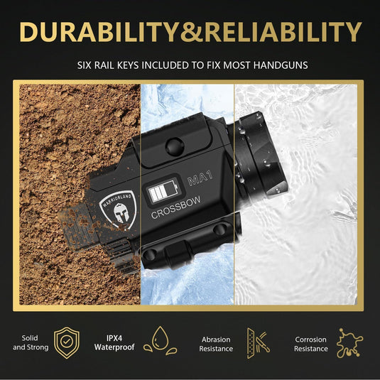 Springfield XD 9mm 4" Pistol Light Laser Holster Combo - WARRIORLAND MA1 800 Lumen LED + Green Laser, Magnetic USB Rechargeable w/Screen Battery Indicator, IWB Right-Hand Kydex Holster w/Optics Cut