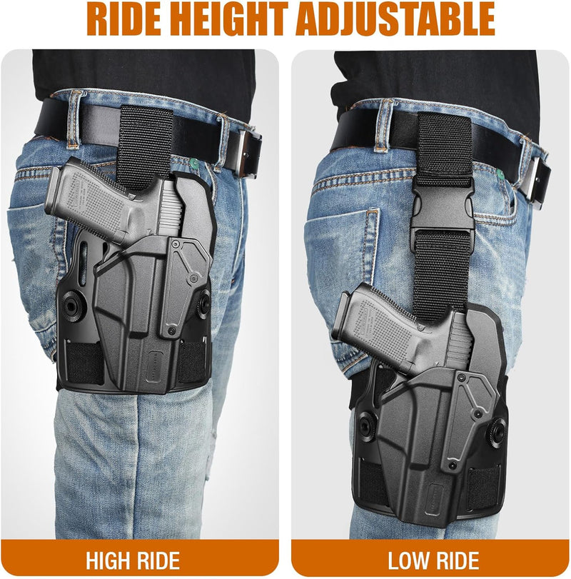 Load image into Gallery viewer, WARRIORLAND Level 2 Drop Leg Holster for 17/19/ 22/23/34 Gen 3-5 &amp; G31/32 Gen 3-4 &amp; 19X/44/45/47/49 &amp; MOS Version, Optic Cut with RDS Cover, Tactical Thigh Holster with Adj. Heigh, Open Muzzle Design
