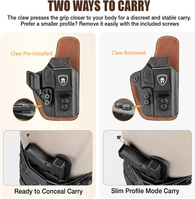 Load image into Gallery viewer, WARRIORLAND Springfield Hellcat Pro Holster - Compatible with Hellcat/RDP/OSP Optics Cut, IWB Hybrid Kydex/Leather Concealed Carry Holster, Right Hand, Adjustable Cant &amp; Retention &amp; Ride Height, Inside Waistband Holster
