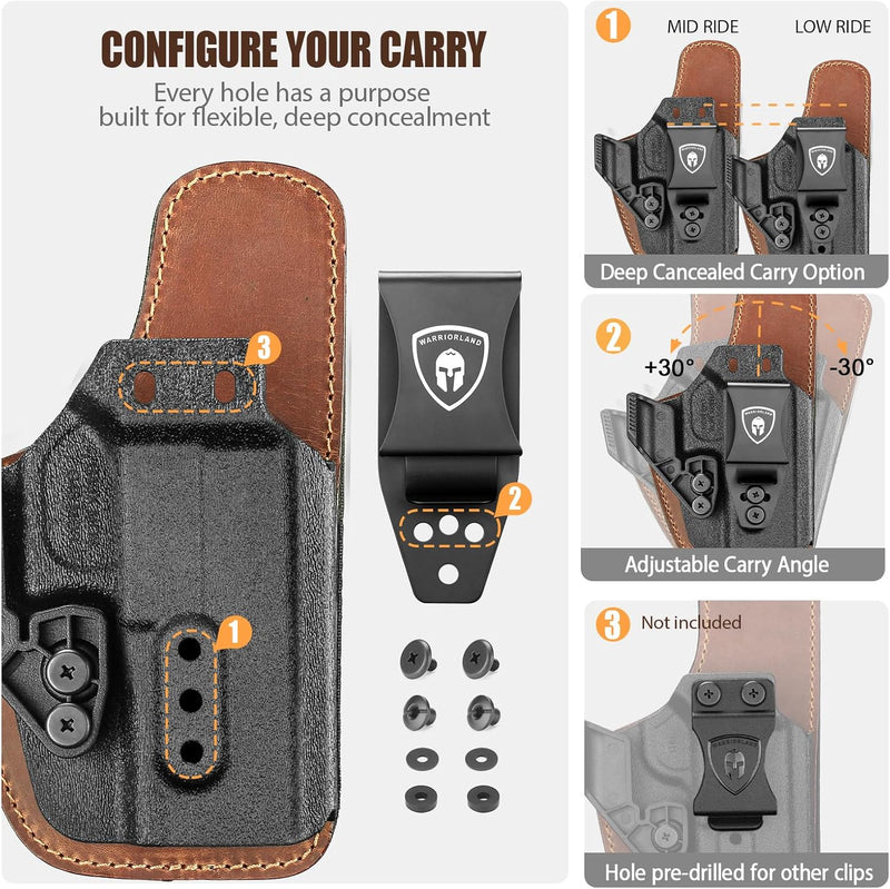 Load image into Gallery viewer, WARRIORLAND IWB Hybrid Holster for Glock 43 · 43 MOS · 48 · 43X · 48 MOS - Optic Cut, Ultimate Comfort Leather-Back, Adjustable Cant/Height/Retention, Appendix Concealed Carry, Right Hand Draw

