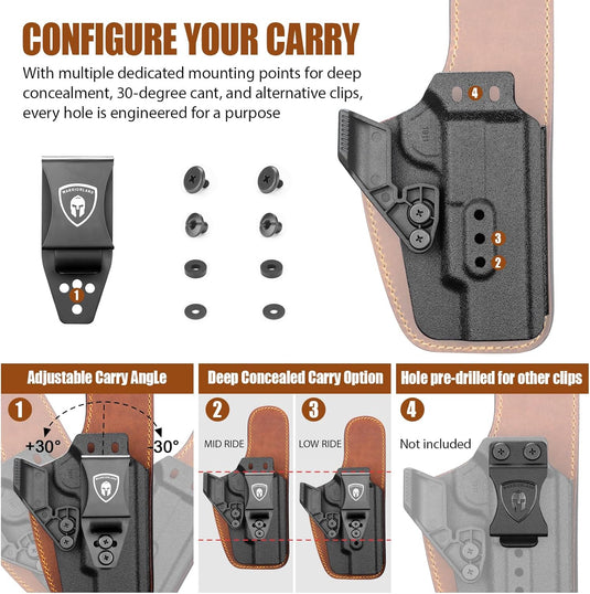 5" 1911 IWB Hybrid Holster (Colt/Kimber/Tisas/S&W/Ruger/Sig/RIA) - WARRIORLAND Optic-Cut Right-Hand Concealed Carry, Adj. Height/Cant/Retention, Ultimate Comfort