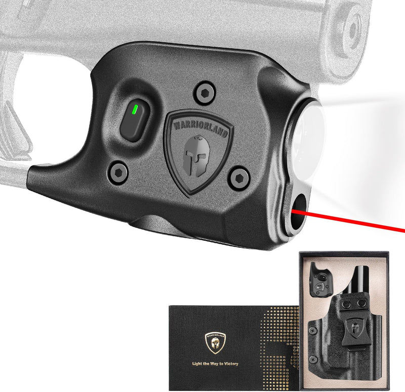 Load image into Gallery viewer, WARRIORLAND Pistol Light Laser &amp; Holster Fit for Glock 43 / 43X (No Rail Version), Compact 150-Lumen Trigger Mounted Tactical Weapon Light with Red Laser White LED &amp; IWB Holster, Power Indicator
