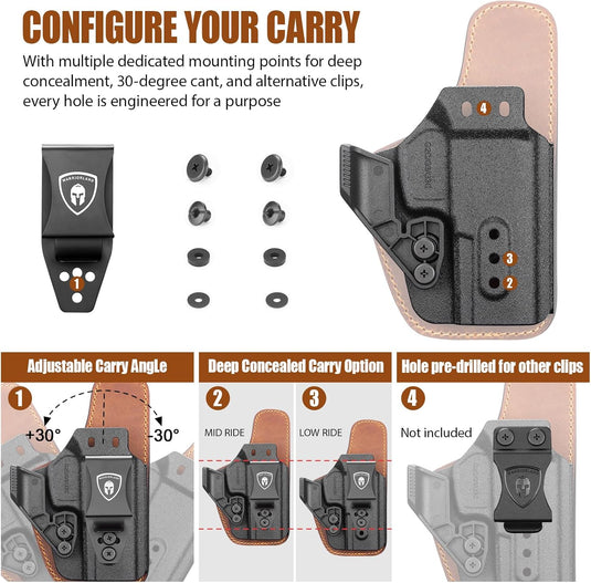 WARRIORLAND IWB Hybrid Holster for Taurus G2C · G3C · G3 · GX4 Carry · G2s · PT111 G2 · PT140 G2 - Optics Ready, Ultimate Comfort Leather-Back, Adjustable Cant/Height/Retention, Right Hand Concealed Carry