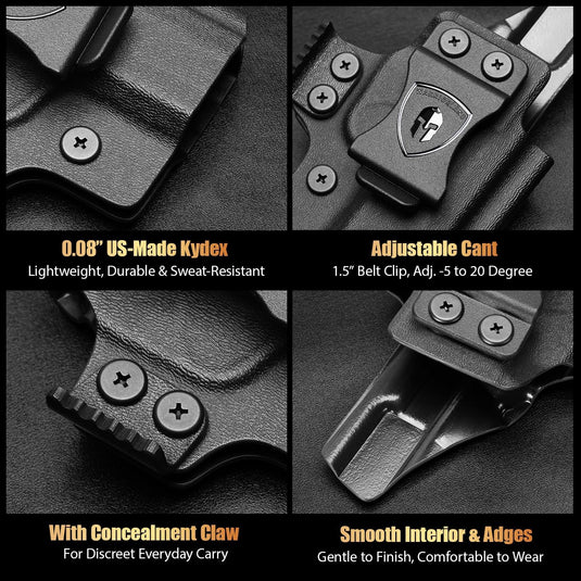 Sig P365 / P365X / P365 SAS IWB Kydex Holster w/Mini Claw - Appendix Concealed Carry, Adj. Cant & Retention, Audible Lock, Optics Cut Ready, Right Hand - WARRIORLAND
