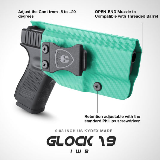Glock 17/19 IWB Carbon Fiber Kydex Holster, also fit Glock19X/26/44/45 Gen(1-5) & Glock 23/32 Gen(3-4), Right Hand | WARRIORLAND