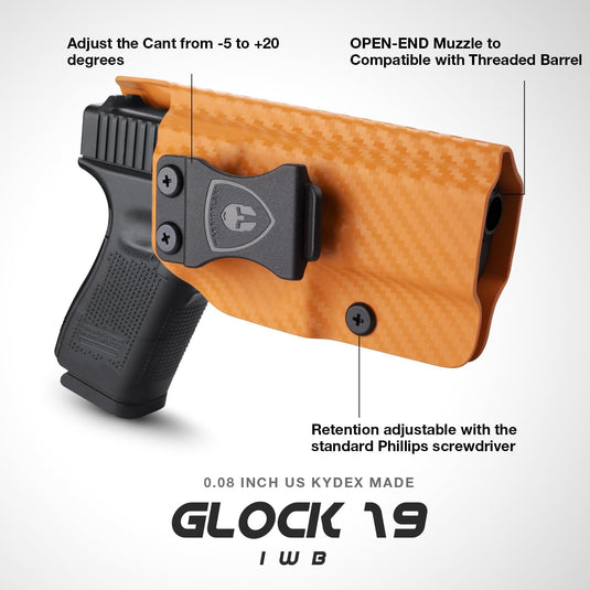 Glock 17/19 IWB Carbon Fiber Kydex Holster, also fit Glock19X/26/44/45 Gen(1-5) & Glock 23/32 Gen(3-4), Right Hand | WARRIORLAND