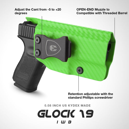 Glock 17/19 IWB Carbon Fiber Kydex Holster, also fit Glock19X/26/44/45 Gen(1-5) & Glock 23/32 Gen(3-4), Right Hand | WARRIORLAND