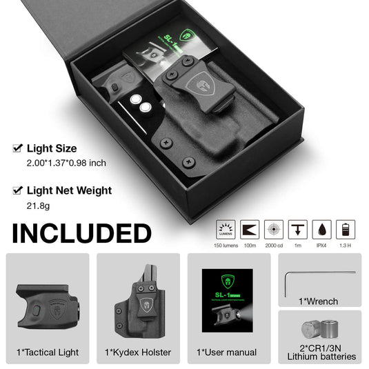 Tactical Pistol Mount Flashlight for Sig Sauer P365 / P365 X XL with Kydex IWB Holster 150 lumens | WARRIORLAND WARRIORLAND