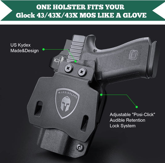 Glock 43 / G43X & 43X MOS Outside Waistband OWB Kydex Holster, Optic Ready, Right Hand