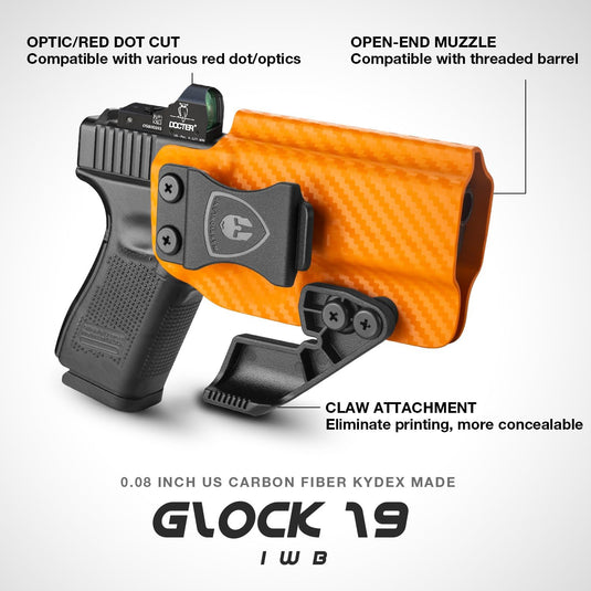 Glock 17/19 IWB Carbon Fiber Kydex Holster, also fit Glock19X/26/44/45 Gen(1-5) & Glock 23/32 Gen(3-4), Right Hand | WARRIORLAND