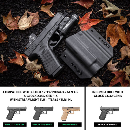 OWB Kydex Holster for Glock 17/19/44/45 (GEN 1-5)&G23/32 (Gen 3-4) with TLR-1/TLR-1S/TLR-1 HL, Right Hand | WARRIORLAND
