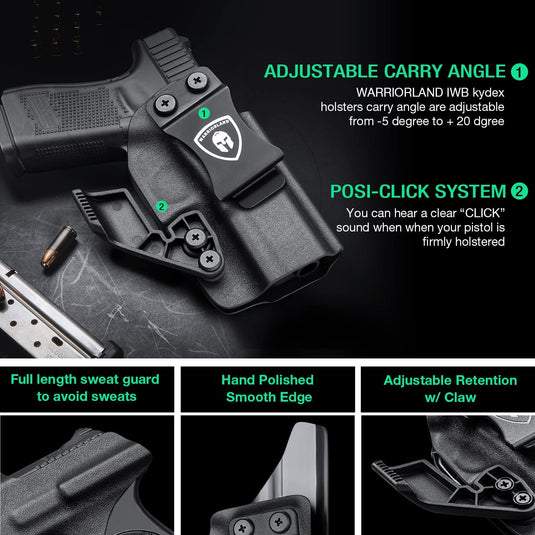 Glock 17/19/26/44/45/23/32 IWB Kydex Holsters with 1.75 Inch Steel Clip Claw Attachment, Red Dot Cut, Right Hand | WARRIORLAND