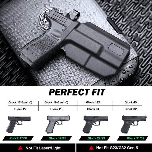 OWB Polymer Holster Thumb Release for Glock 19/19X/26/44/45 Gen(1-5)&Glock 23/32 Gen(3-4), Right Hand | WARRIORLAND