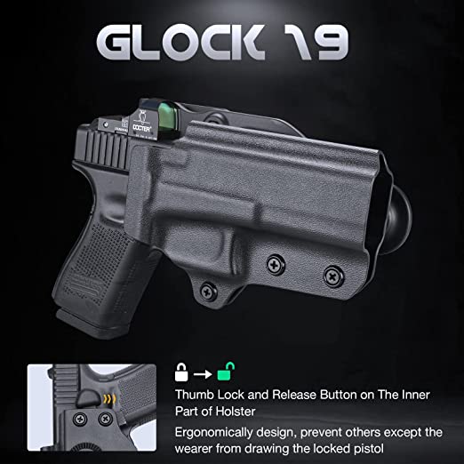 OWB Kydex Duty Holster Level II Thumb Release Optics Cut for Glock 17/19/19X/44/45 Gen(1 2 3 4 5) & G23/32 Gen(3-4) , Right Hand