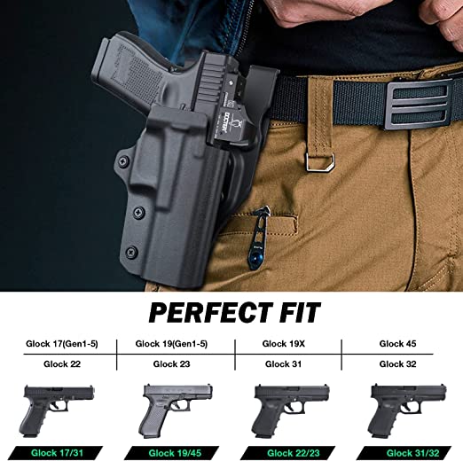 OWB Kydex Duty Holster Level II Thumb Release Optics Cut for Glock 17/19/19X/44/45 Gen(1 2 3 4 5) & G23/32 Gen(3-4) , Right Hand