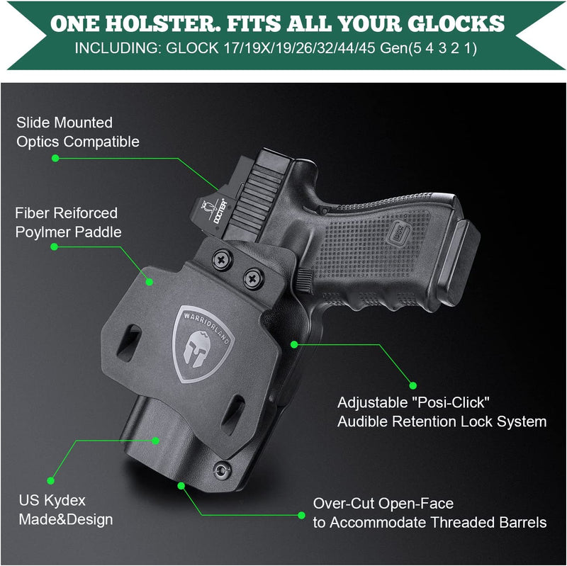 Load image into Gallery viewer, OWB Kydex Holster with Red Dot Sight Cut for Glock 17/19/19X/26/32/44/45 Gen(1-5), Right Hand | WARRIORLAND
