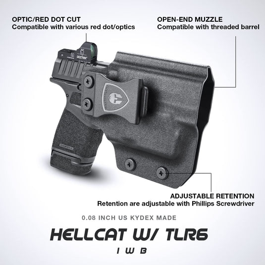 IWB Kydex Holster with Red Dot Cut for Hellcat with TLR6 laser Light, Right/Left Hand | WARRIORLAND